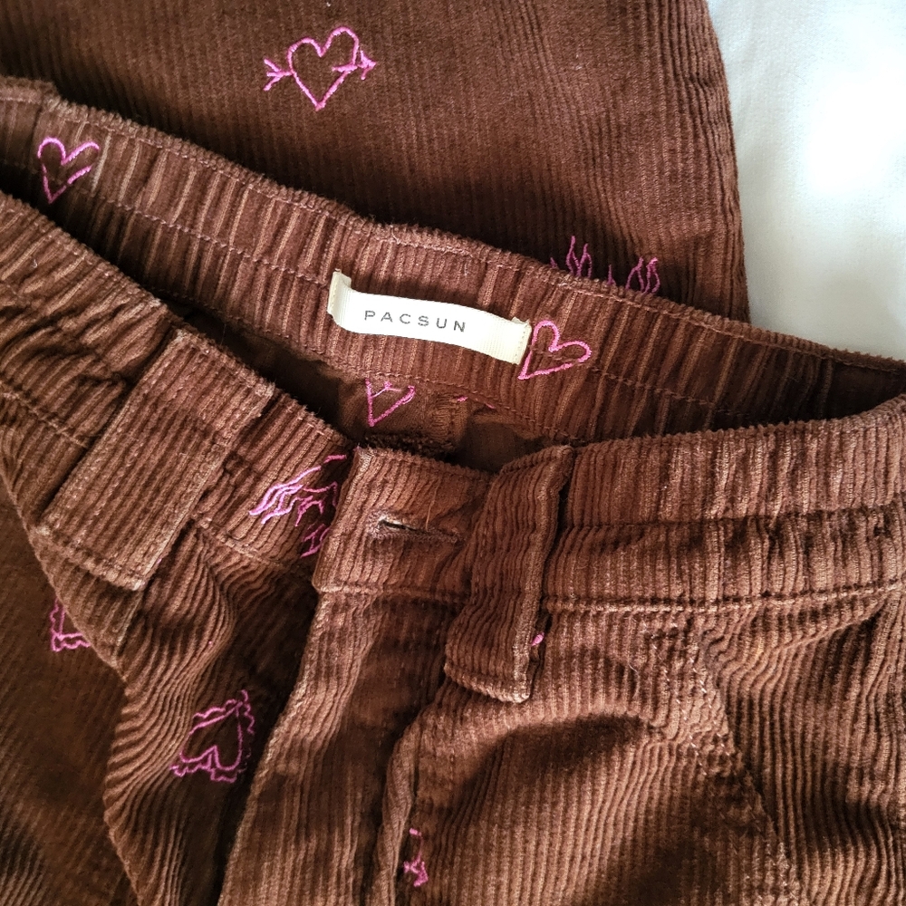 * Pacsun Corduroy‎ Jeans Pink Heart Back To School In Style XS Junior - Picture 3 of 9